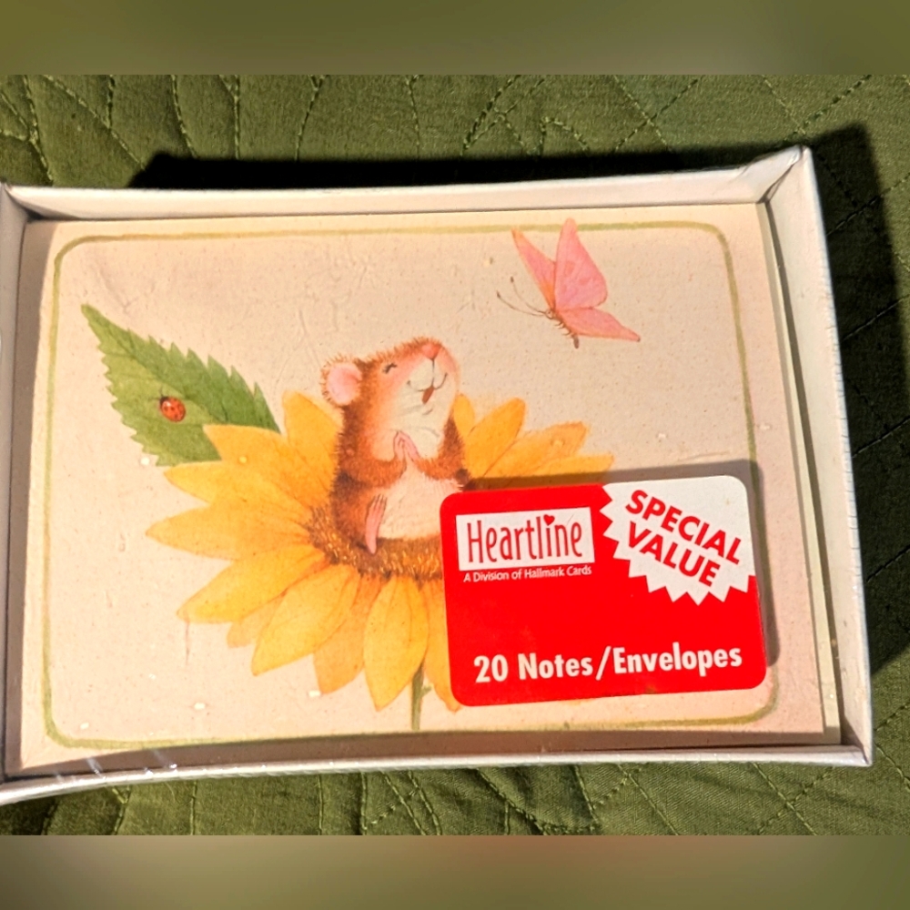 Hallmark Vintage Blank Notecards  Mouse on Sunflower‎ Butterfly Ladybug NIP